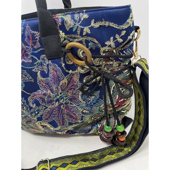 Women’s Shoulder Bag Peacock Floral Boho Ethnic Style Handbag Tote Embroidered - Picture 2 of 7